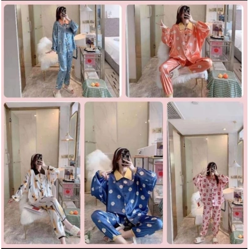 Piyama Satin Korea Setelan Piyama Baju Tidur Wanita Dewasa Korea