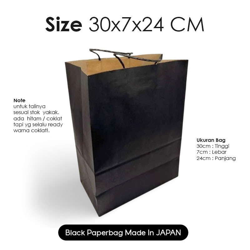 

(Talikertas) Paper Bag Kado Hitam 30x7x24 CM, Paper Bag Polos Packing Olshop Baju, Kaos, Celana dan Kerudung, Paperbag coklat cetak hitam