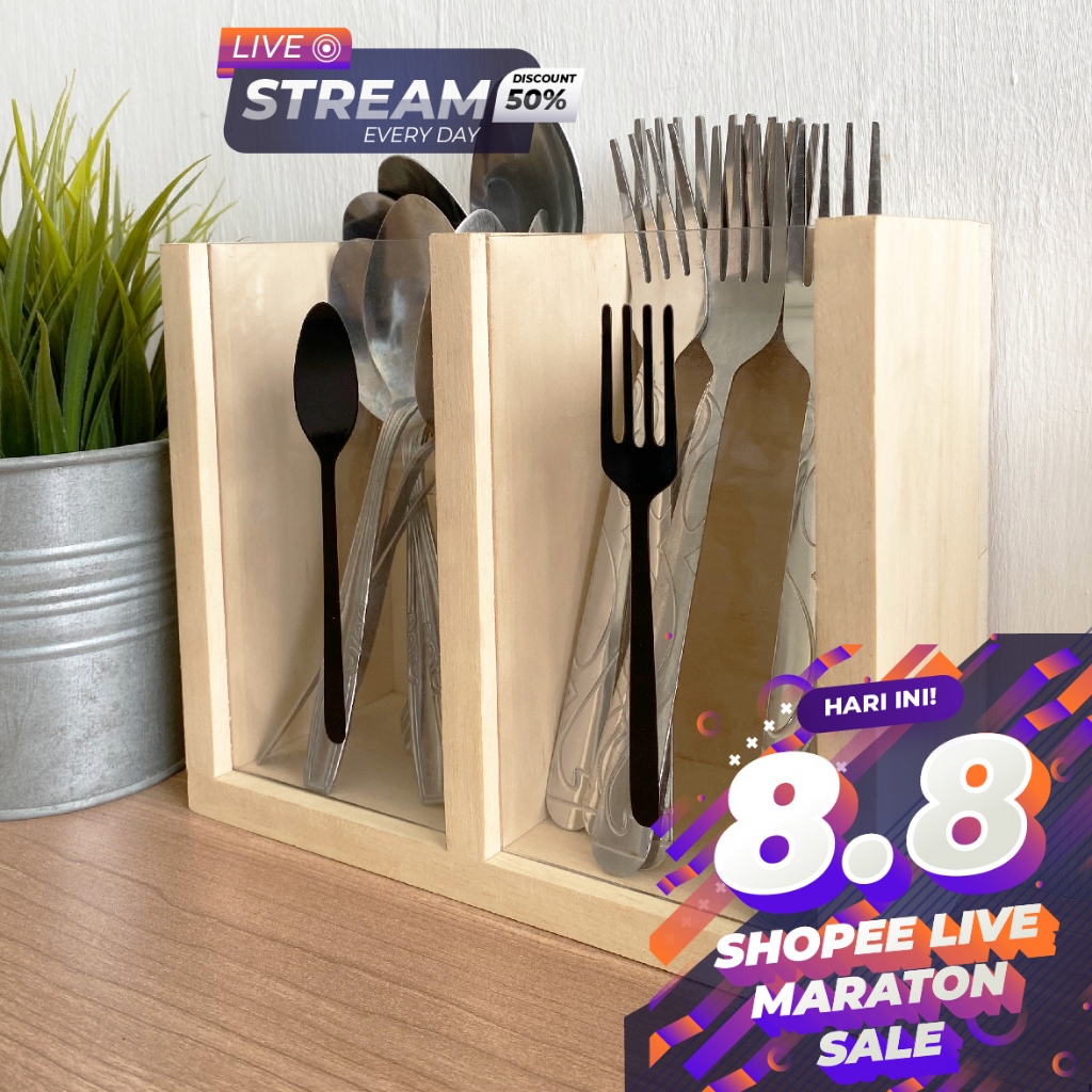 TEMPAT SENDOK GARPU AESTHETIC/ CUTLERY HOLDER WOODEN/ TEMPAT SENDOK GARPU NATURAL & MINIMALIS