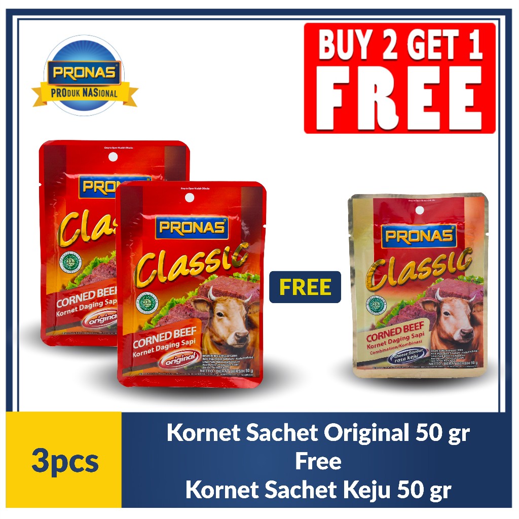 

[Buy 2 Get 1] PRONAS Kornet Sapi Sachet 50g (2pc) Free Kornet Sachet Keju 50 g (1pc)