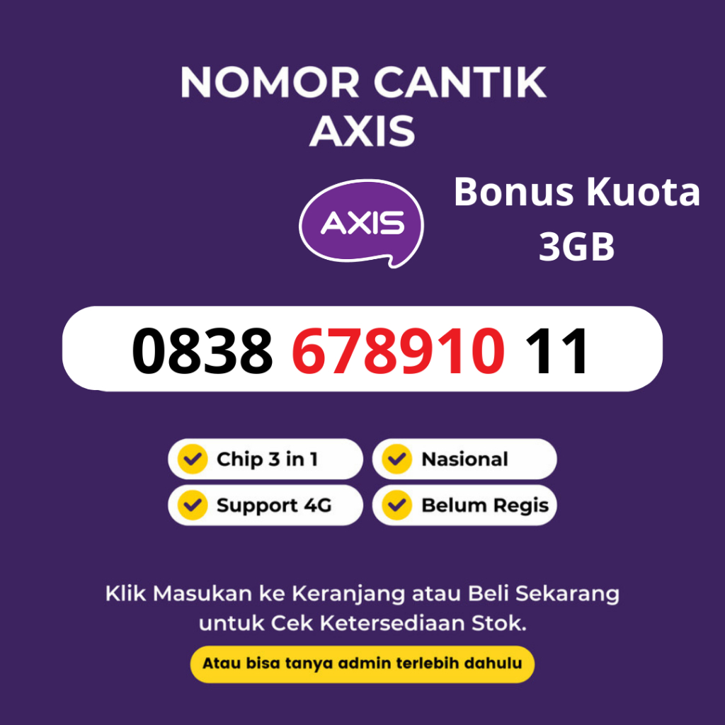 Nomor Cantik Axis Murah Dan Rapi Seri Urut Naik Support 4G LTE Berlaku Nasional - Kartu Perdana Cant