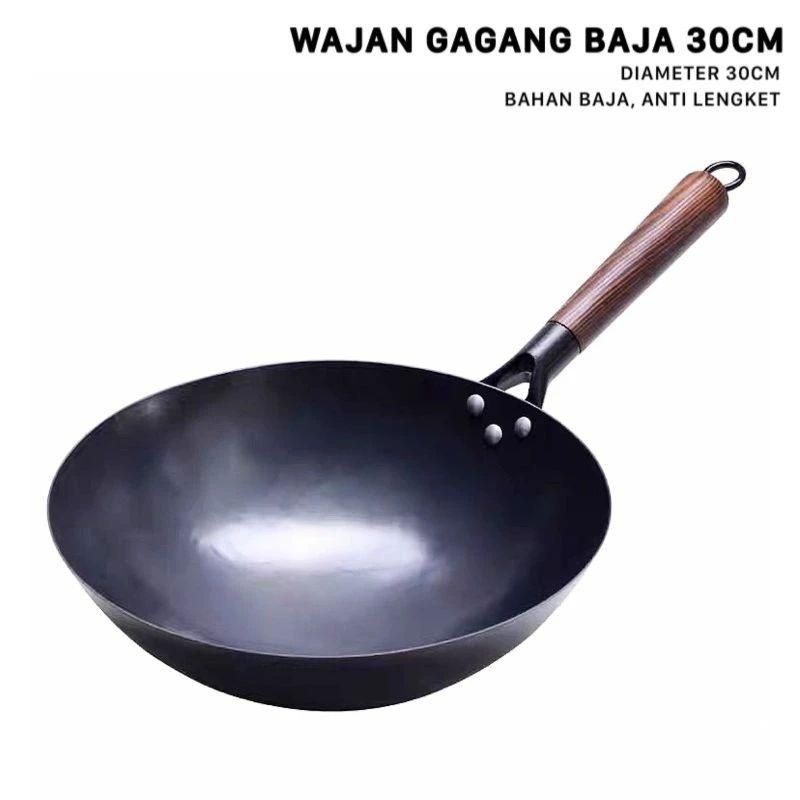 Wajan Seasoning Wajan Baja Hitam Anti Lengket Calypso Wok Kuali Iron Penggorengan Wajan Gagang Chef 