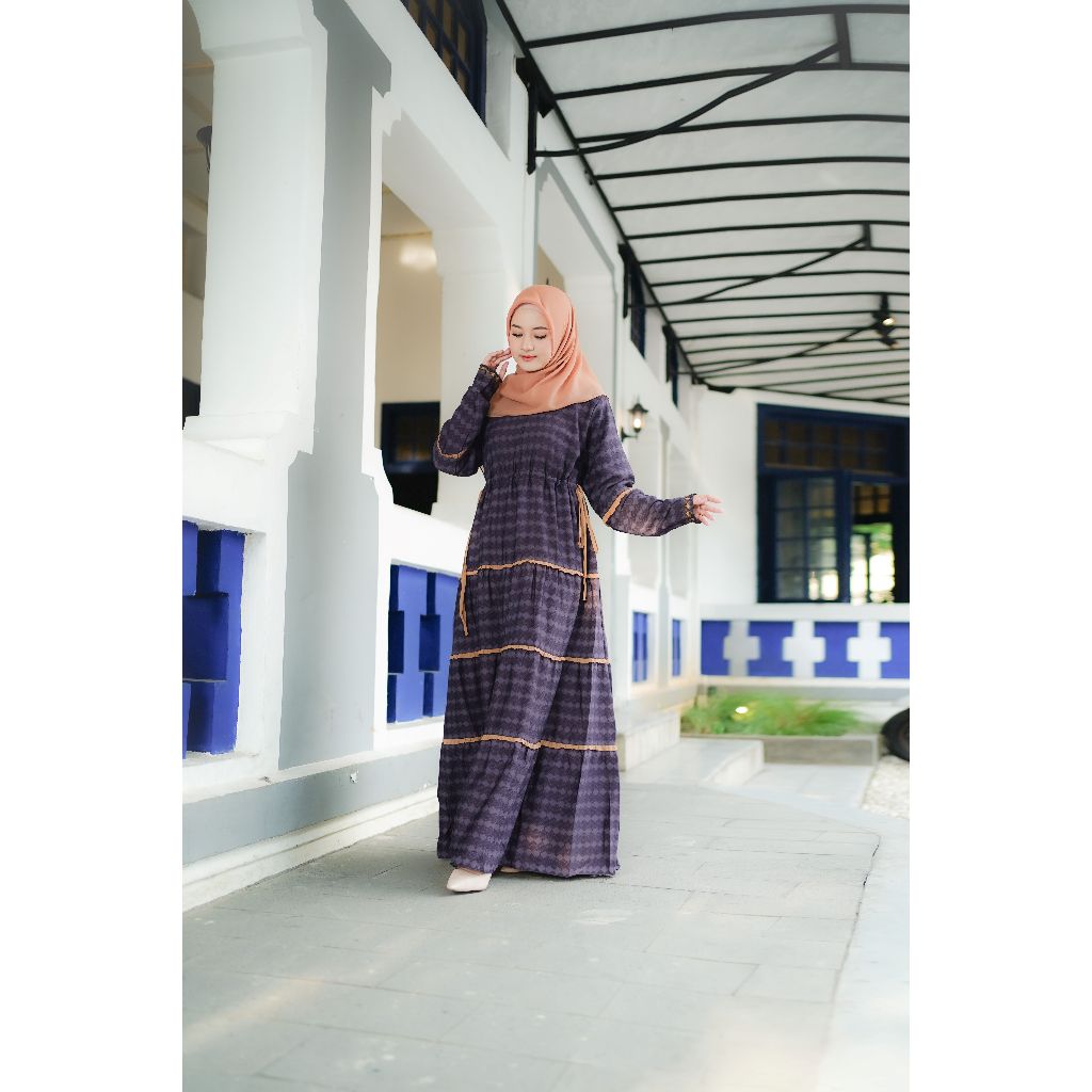 RAMADANIA BAIHAQI LARISSA - DRESS ONLY - Look R02 Muslim Dress Gamis Motif - gamis tunda tunda -SIMP
