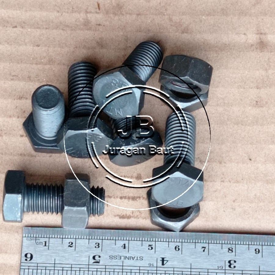 BAUT BAJA KUNCI 19 M12X30 PANJANG 3 CM 3CM GRADE 8.8 HTB M12 X 30 FULL DRAT HITAM BAUT 19 HEXA BOLT 