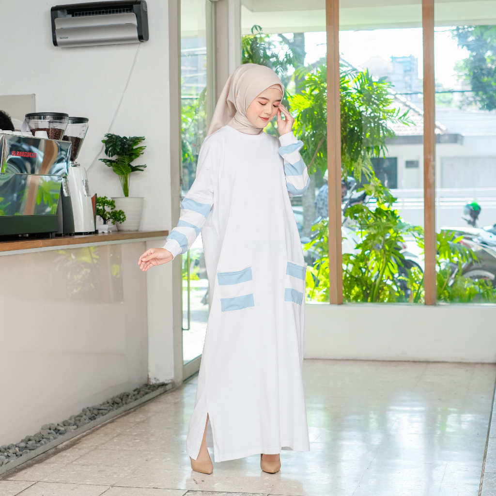Dress Kaos Panjang Gamis Polos Midi Kombinasi Wanita Muslim Jumbo ENISA