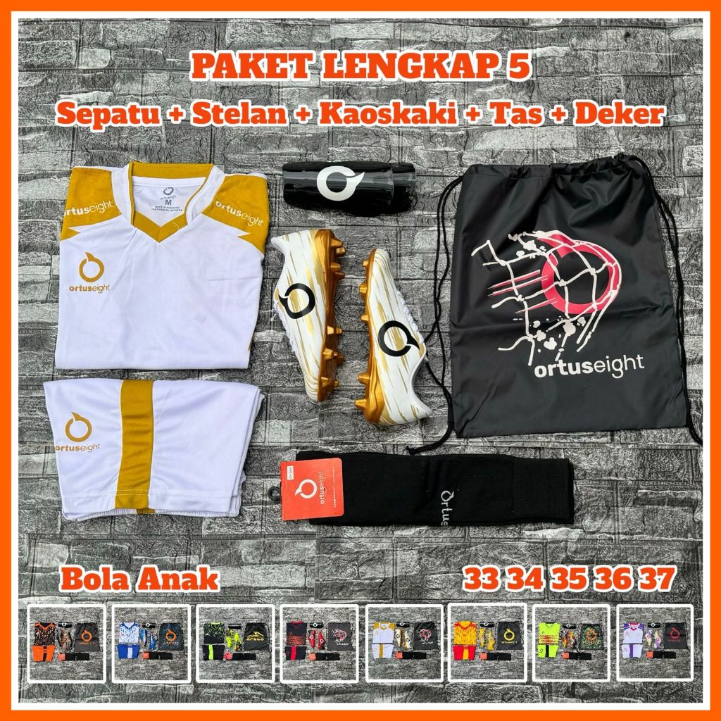 Paket Komplit 5 Sepatu Bola Anak TK SD SMP Ortus Ukuran 33 34 35 36 37 38 Paket Lengkap Sepatu Sepak