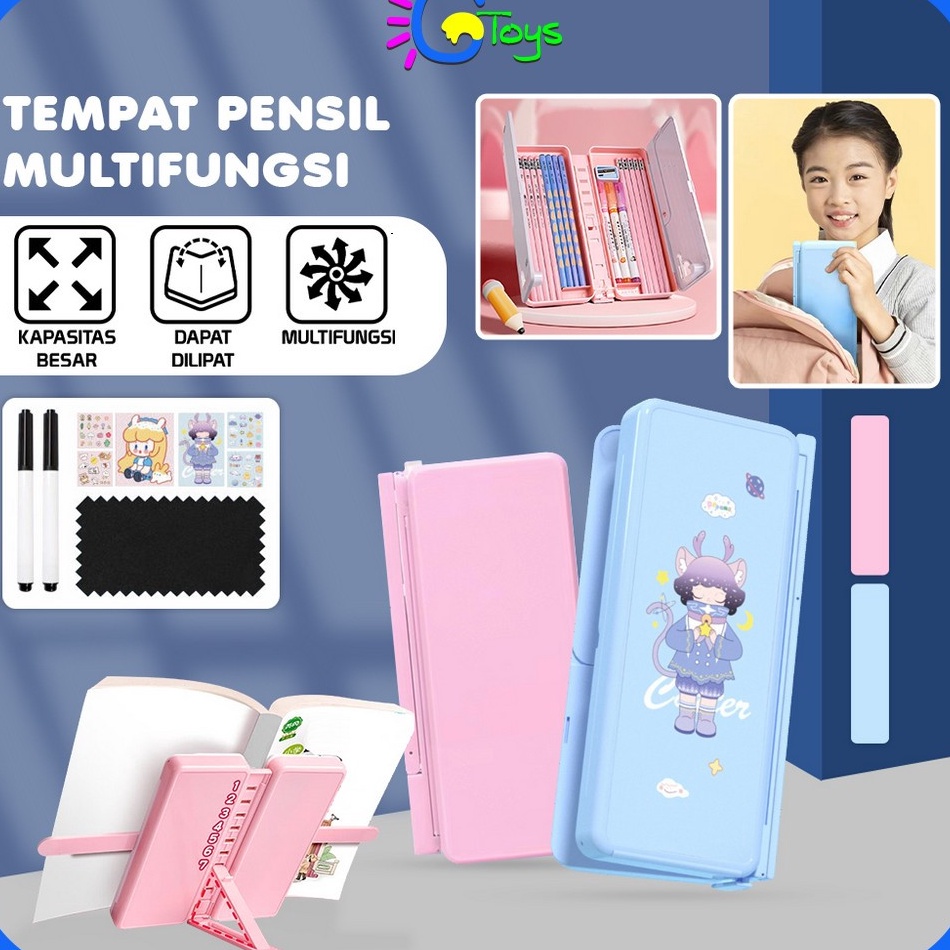 

KODE S25K CRA73 Tempat Pensil 2IN1 Multifungsi dengan Tatakan Buku dan Papan Tulis Praktis Kotak Pensil Lipat Tempat Penyimpanan Alat Tulis Anak Sekolah Pencil Case Book Holder Import