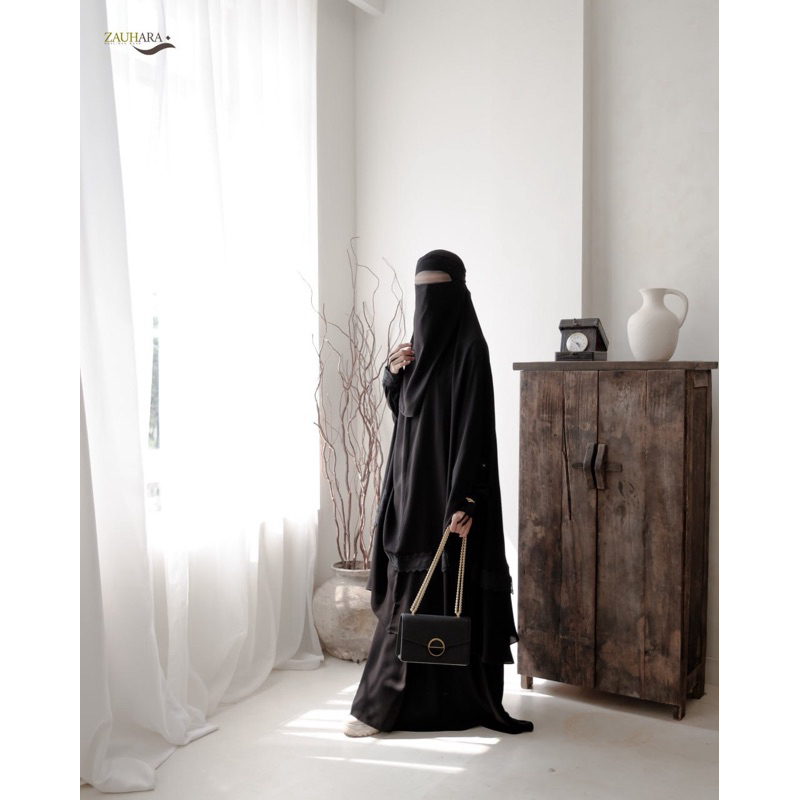 Set Gamis Hilya Black Khimar NonPad by Zauhara