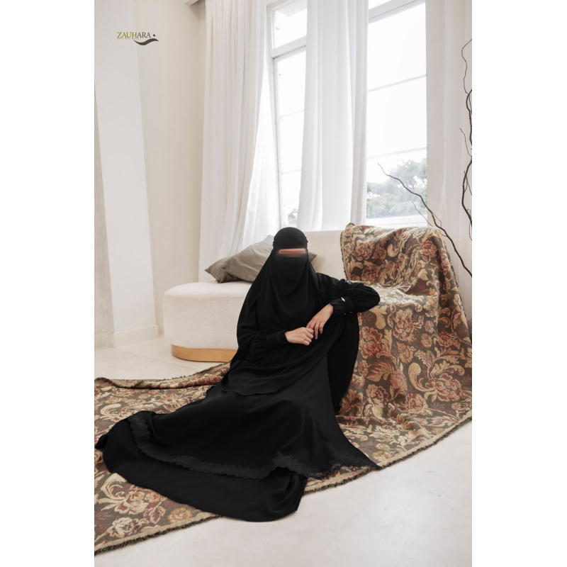 Set Gamis Mayra Black French Khimar Std by Zauhara