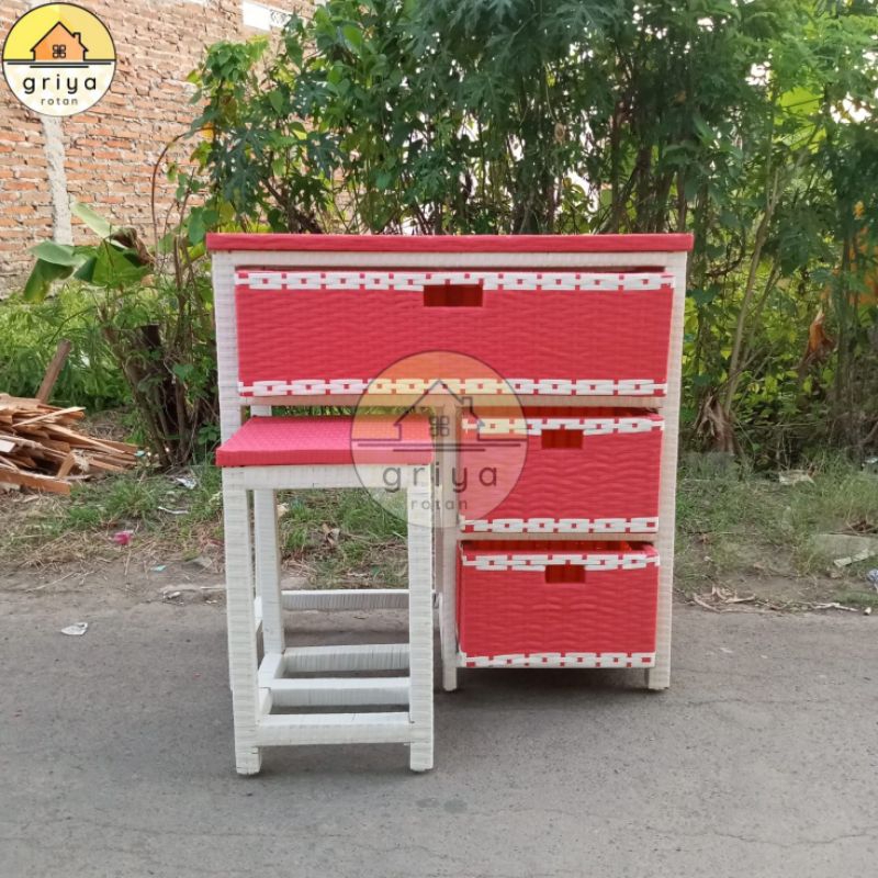 FnLe Meja Belajar Anak Rotan Sintetis