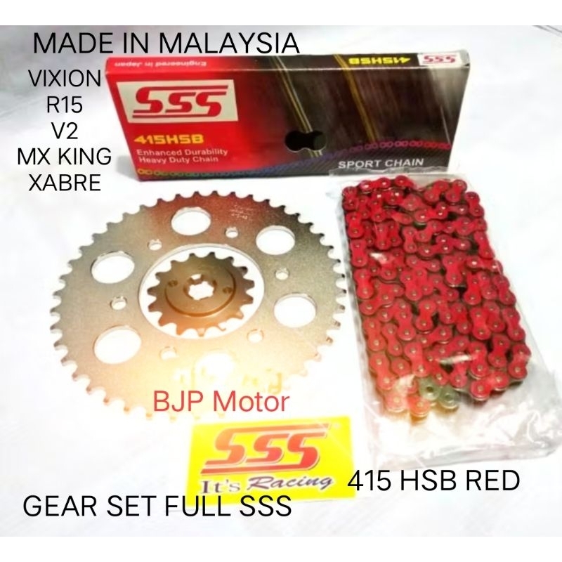 Gear Set FULL SSS 415 VIXION / NVA / NVL / R15 / XABRE / MX KING Paketan Rantai SSS 415 HSB 130L MER