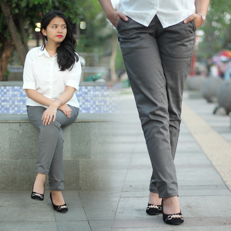 Celana Panjang Chino Wanita Skinny / Celana Chinos Kerja Wanita / Chinos Katun Twill Pensil Skinny W