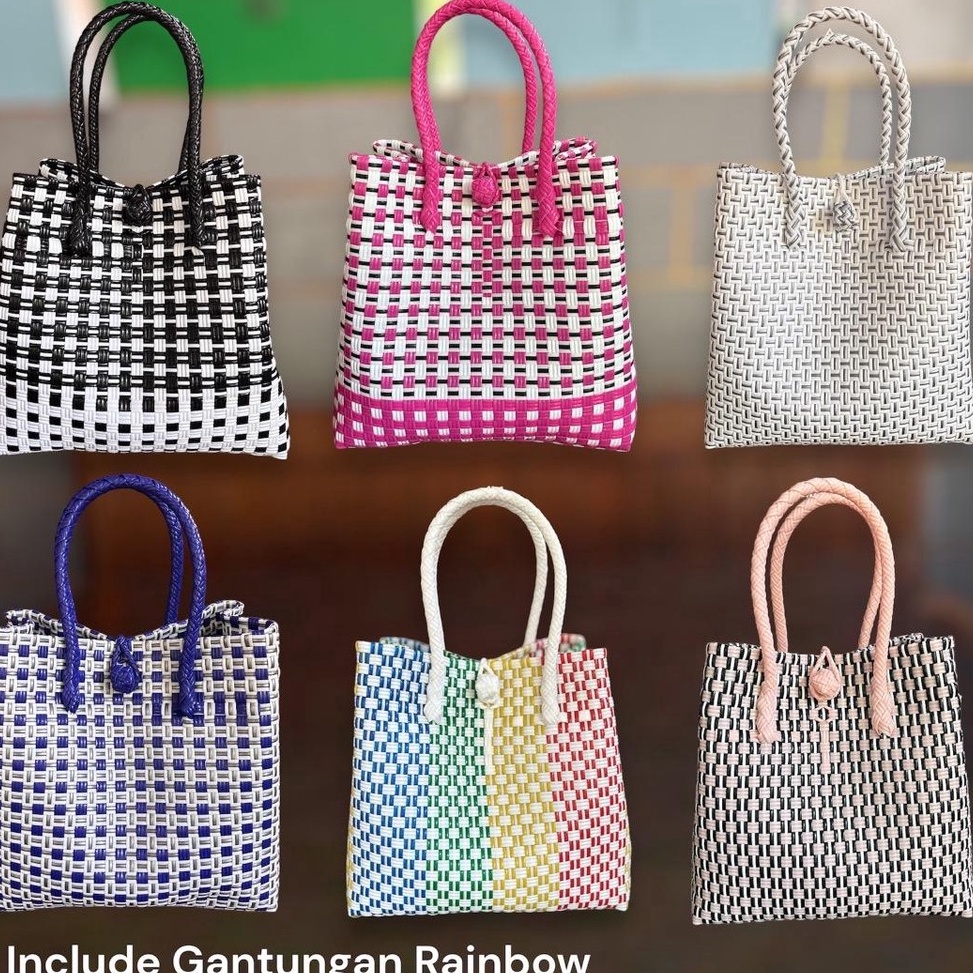 Ekstra benefit FREE RAINBOW Tas Jali Wanita Anyaman Plastik Handle Pendek KHANZA Termurah