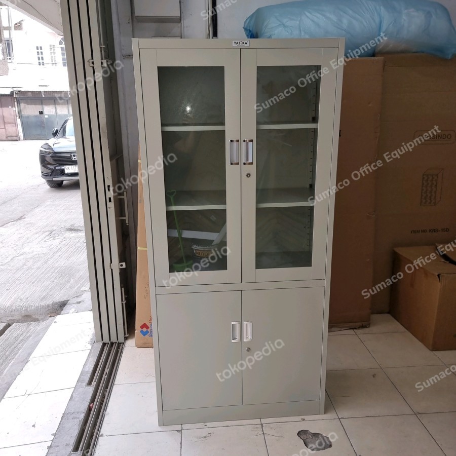 lemari buku besi  lemari hias 2 pintu full kaca