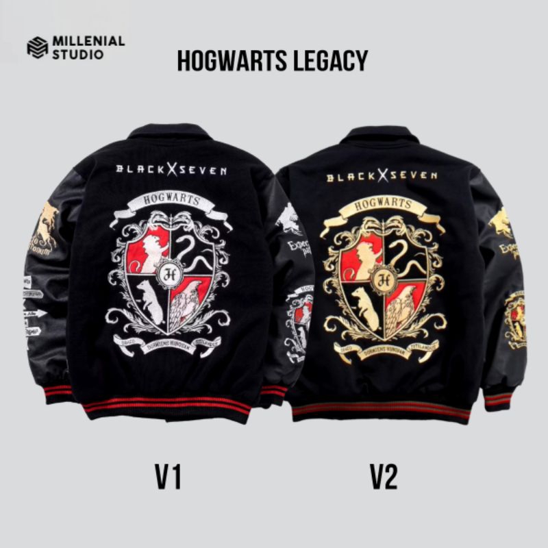 VARSITY JACKET HOGWARTS LEGACY V1 V2 BLACK GOLD | JAKET HARRY POTTER FULL BORDIR ORIGINAL BLACKSEVEN