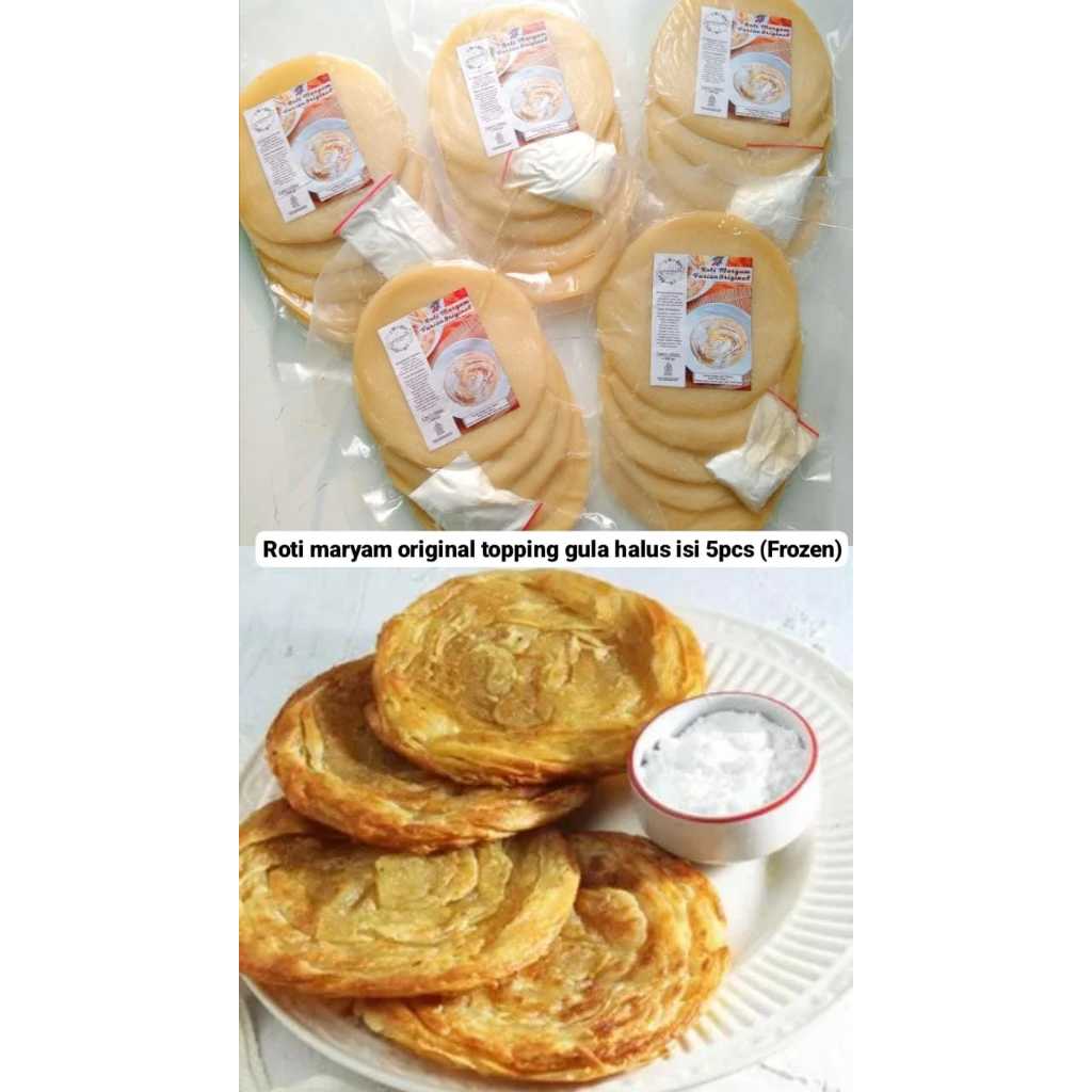 

Roti maryam original / roti cane / roti canai + gula halus isi 5pcs frozen