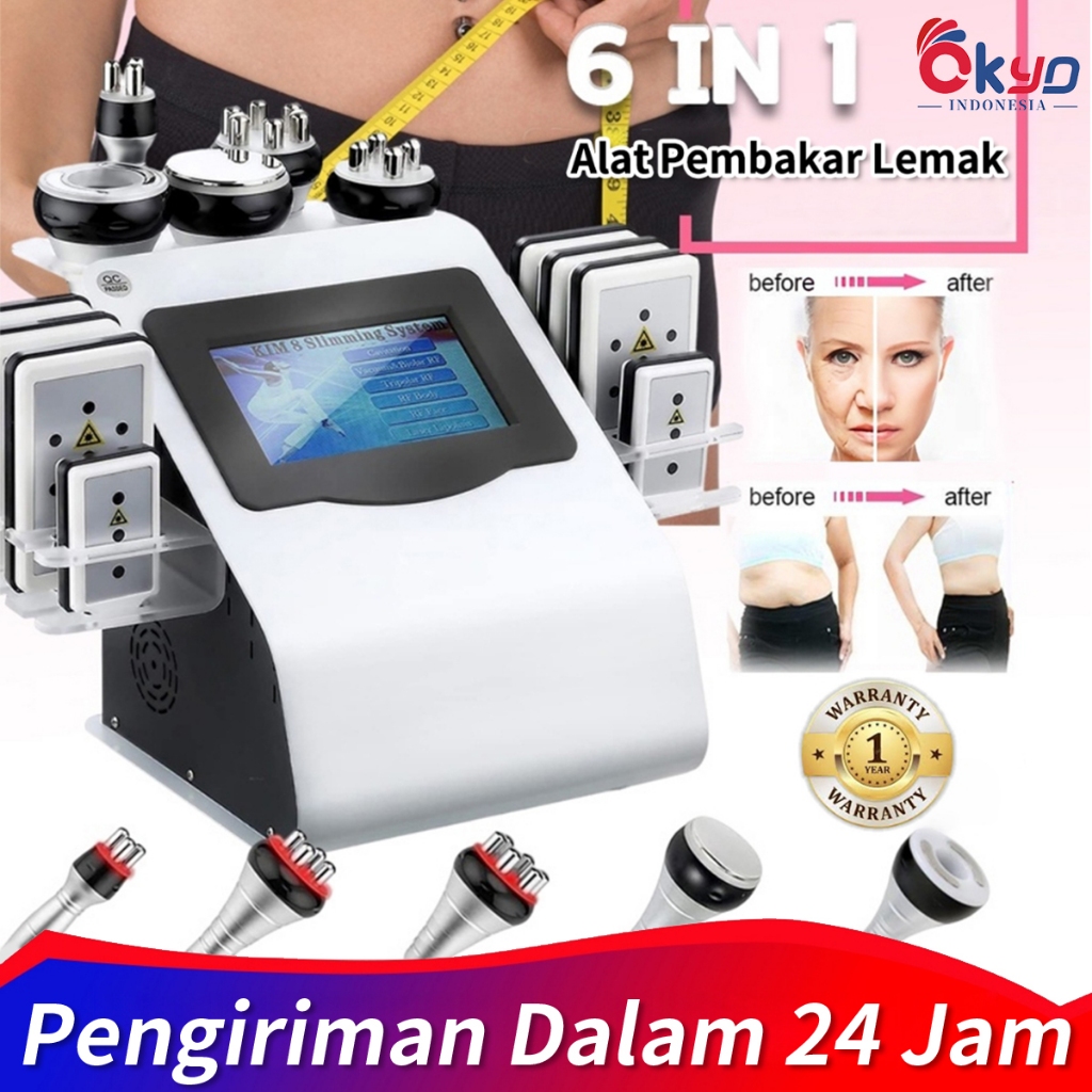 RF 6 in 1 Alat burn fat machine rf wajah slimming 40k cavitation radio frequency rf slimming pembaka