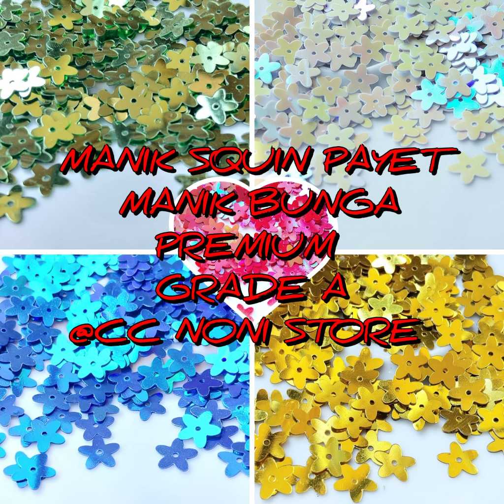manik manik squin payet manik bunga mote tempel premium grade A lubang tengah per 5 gram