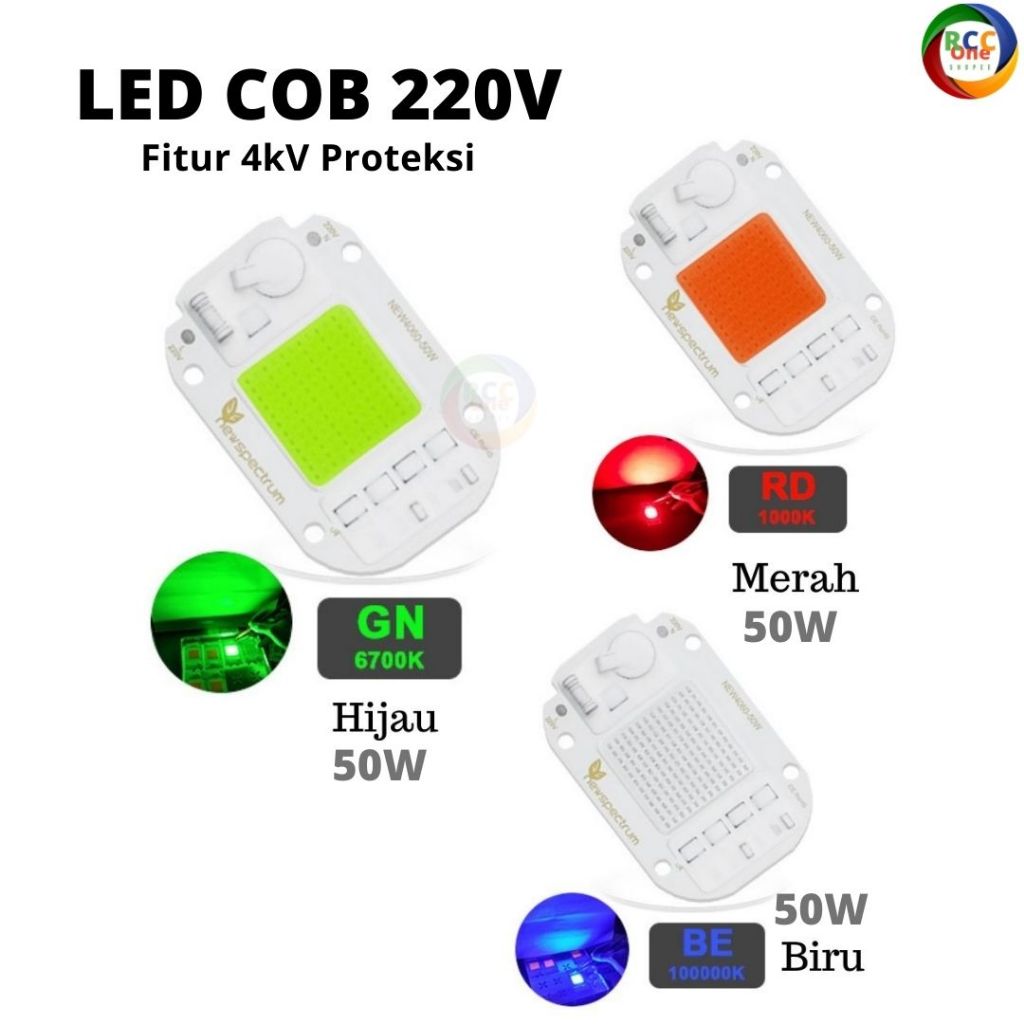 Modul Lampu LED 220V 50W Warna Cahaya Merah Hijau Biru - COB AC