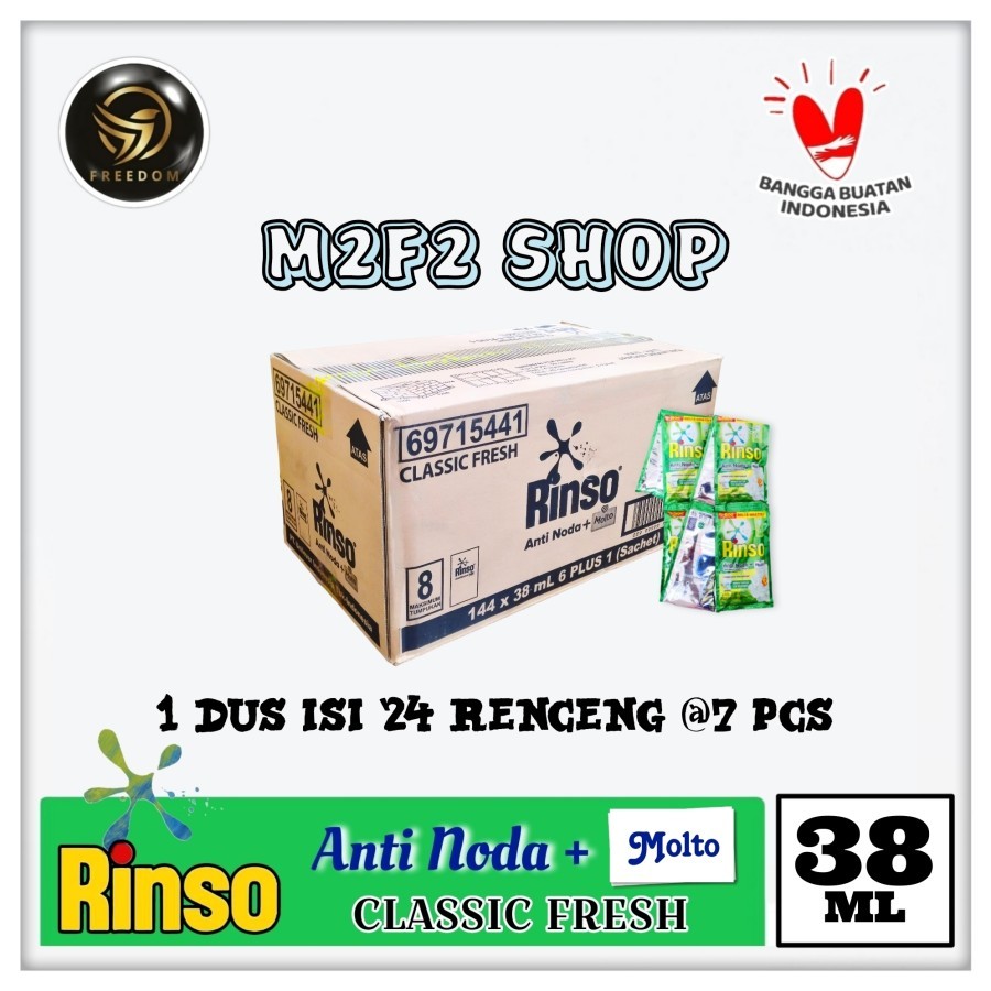 Rinso Molto Liquid Cair Anti Noda Classic Fresh Sachet - 38 ml (Kemasan Karton)