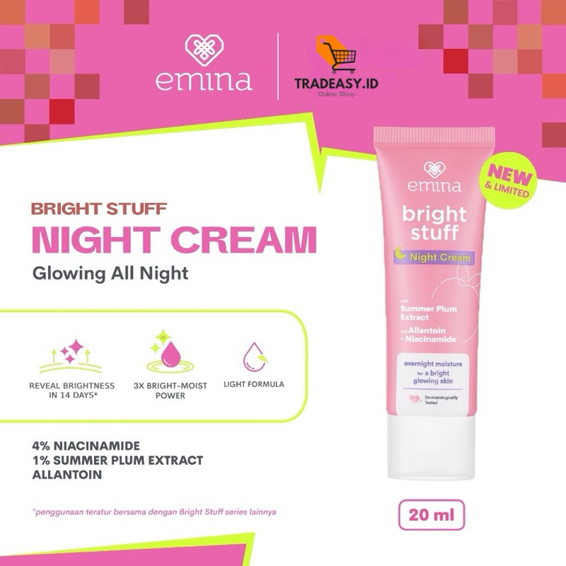 Emina Bright Stuff Night Cream 20ml | Krim Malam Mencerahkan dan melembabkan