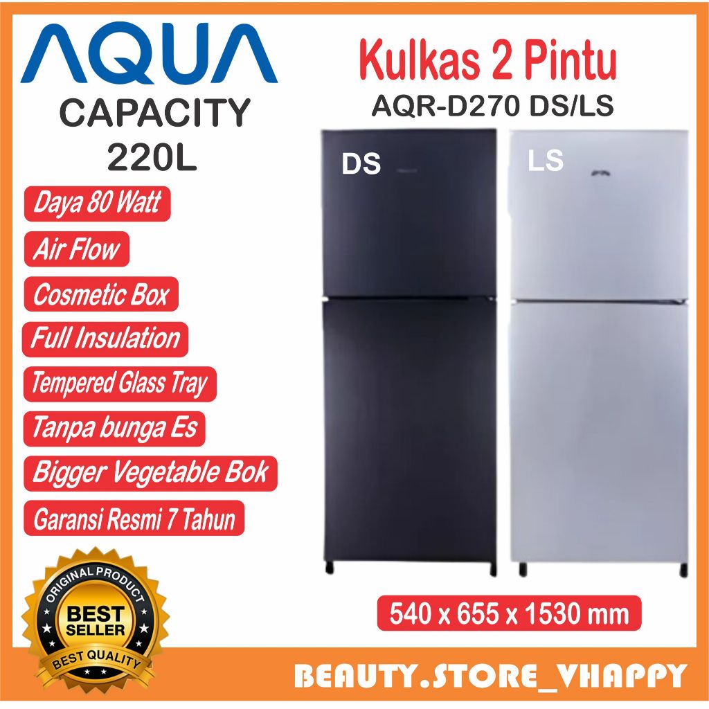 Kulkas 2 Pintu AQUA AQR D 270 DS DG Low Watt Garansi Resmi