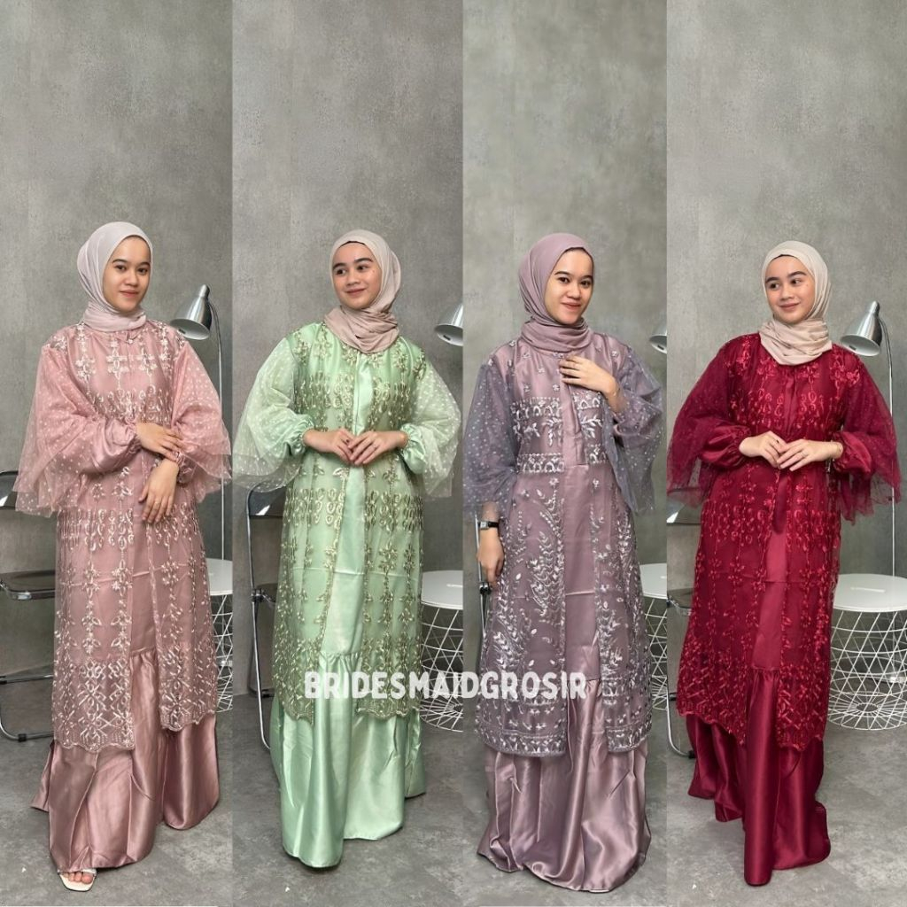 DEVINA DRESS SET OUTER SIZE JUMBO M-XXL BAHAN SATIN ROBERTO OUTER BRUKAT MIX TULLE POLKADOT DRESS KO