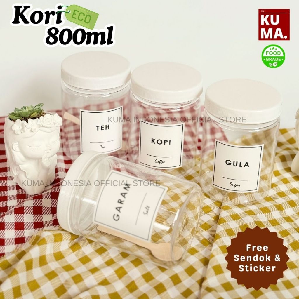 KUMA Kori 800ml Tutup Putih Toples Bahan Plastik Food Grade Free Stiker