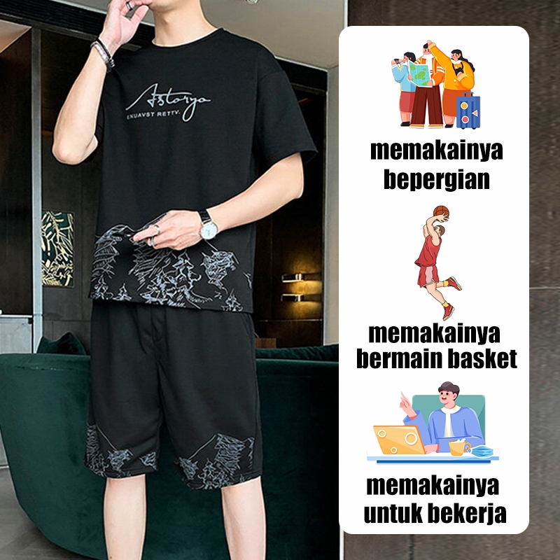 terbaru baju 1 set pria one set pria baju setelan pria korea kaos baju satu set pria outfit pria 1