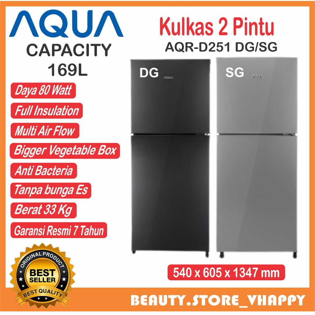 Kulkas AQUA 2 Pintu Tanpa Bunga ES AQR-D251 DG/SG Garansi Resmi Kulkas 2 Pintu Murah