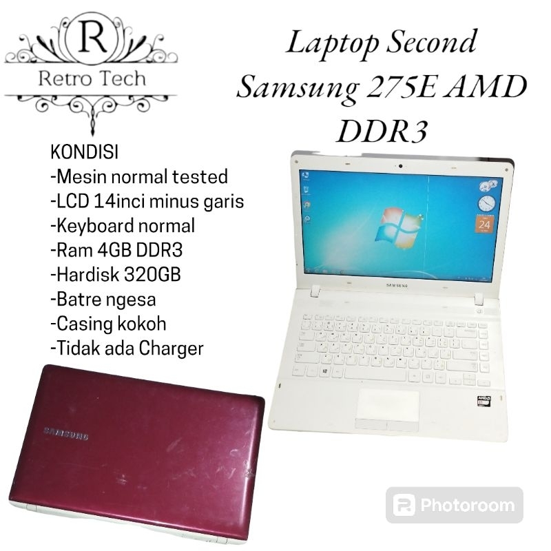Laptop Second  Samsung 275E AMD DDR3 minus LCD garis & Speaker sember