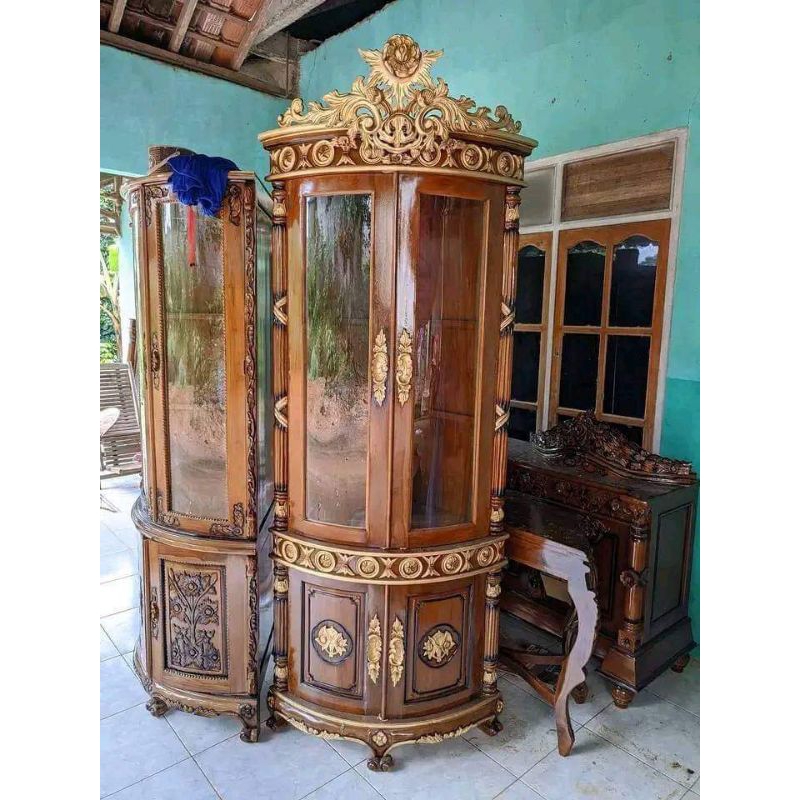 100%kayu jati solid, lemari pojok jati