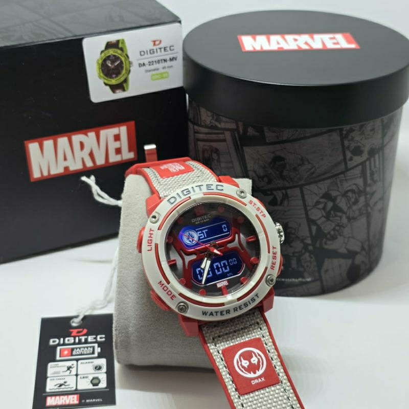 Jam Tangan Pria DIGITEC 2210 MARVEL Tali Karet White Merah Dualtime Original