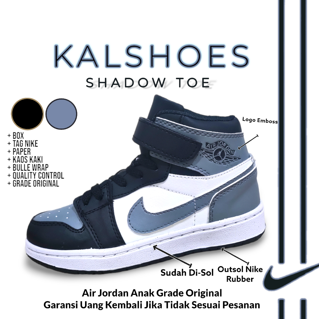 Sepatu Anak Jordan ShadowToe Grade Original High Quality Anak Laki Laki Umur 3 4 5 6 7 8 9 10 Tahun