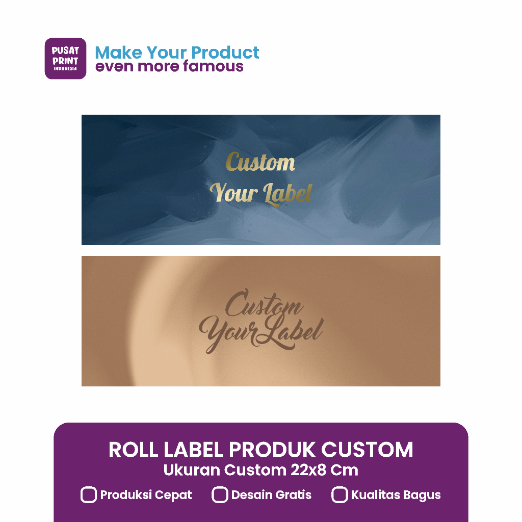 

Roll Label Souvenir Custom 22x8 cm / Hijab / kaos Kaki / Souvenir / Kerudung Full Color (Artpaper)