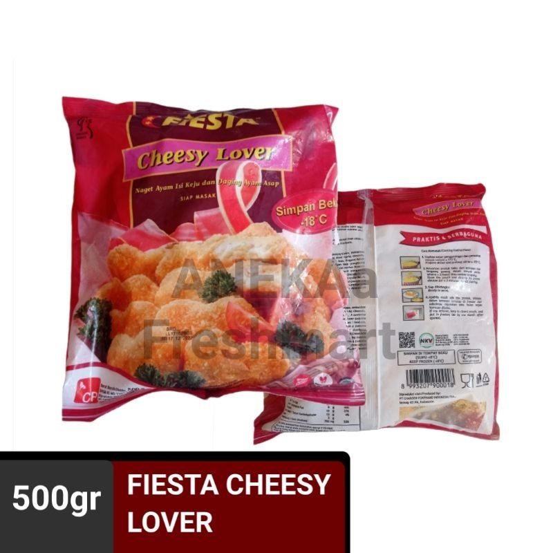 

FIESTA CHEESY LOVER 500GR NUGGET AYAM ISI KEJU DAN DAGING ASAP KEJU LELEH NAGET AYAM