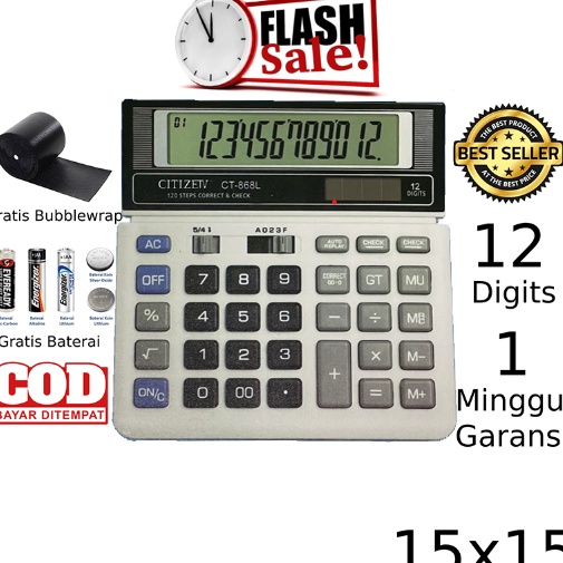 

KODE D72E Kalkulator CT 868L 12 Digit Calculator Check Dual 2 Power