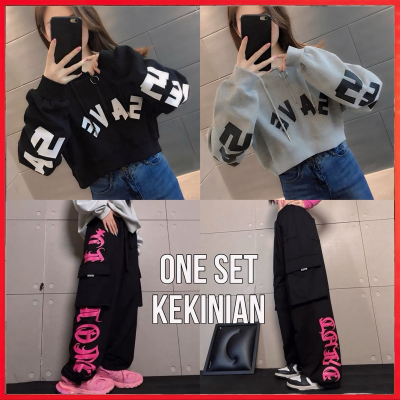 PARIROO ONESET SAVE HOODIE CROP DAN LOVE DEATH CARGO KULOT PANTS / ONESET WANITA KOREAN STYLE / ONES