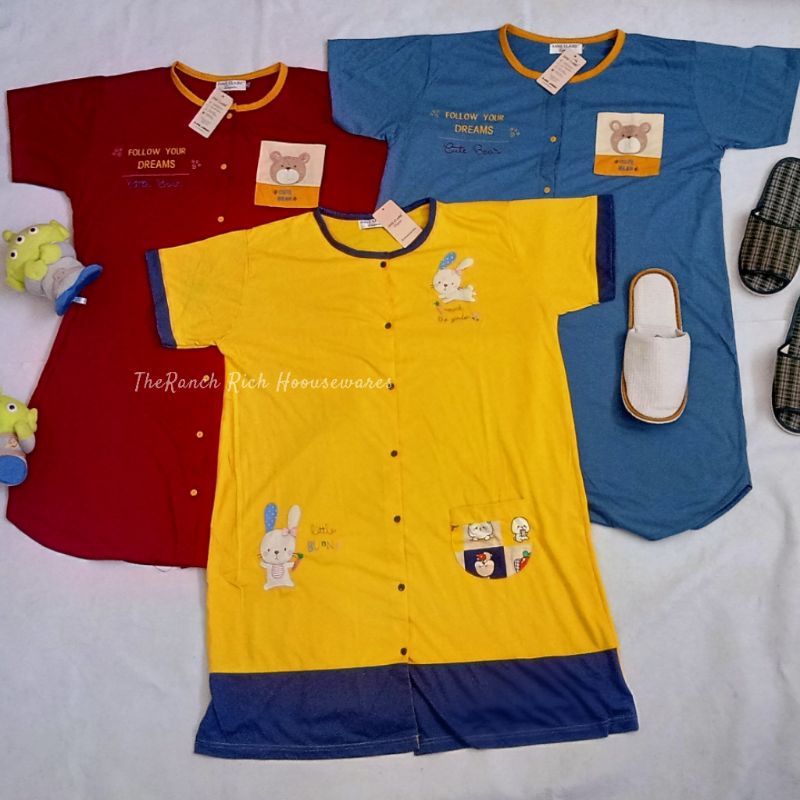 Daster Anne Claire Lengan Pendek Full Kancing Jumbo XL