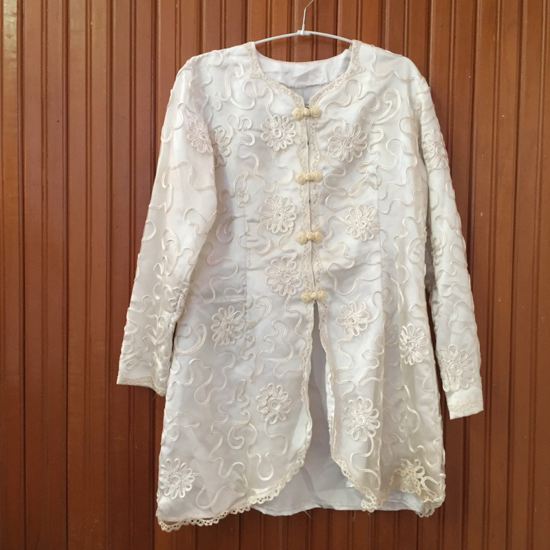 Preloved Kebaya Set Jahit Sendiri Muslim Putih Motif Bunga Vintage All Size