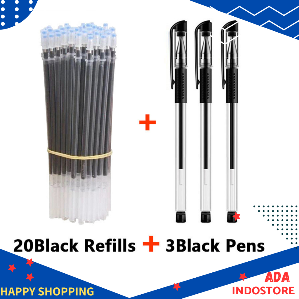 

3 Pcs Pulpen Gel 0.5mm dengan Isi Ulang Tinta Refill 20 PCS