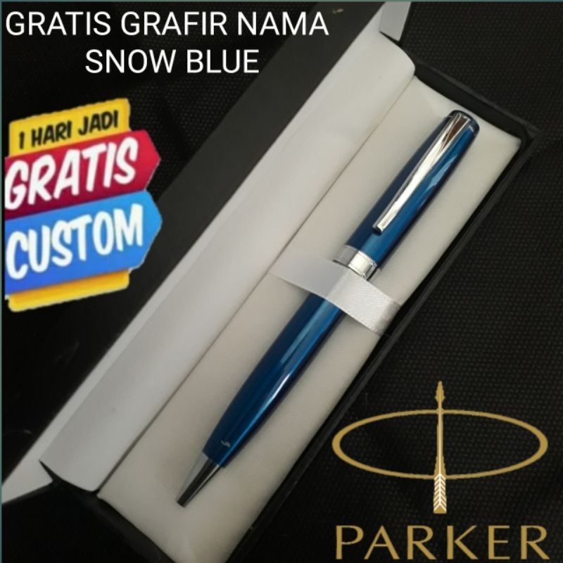 

Bollpoint Mewah Pulpen Keren Luxury Parker Snow Blue Gratis Grafir Nama Dan Box Exlusive