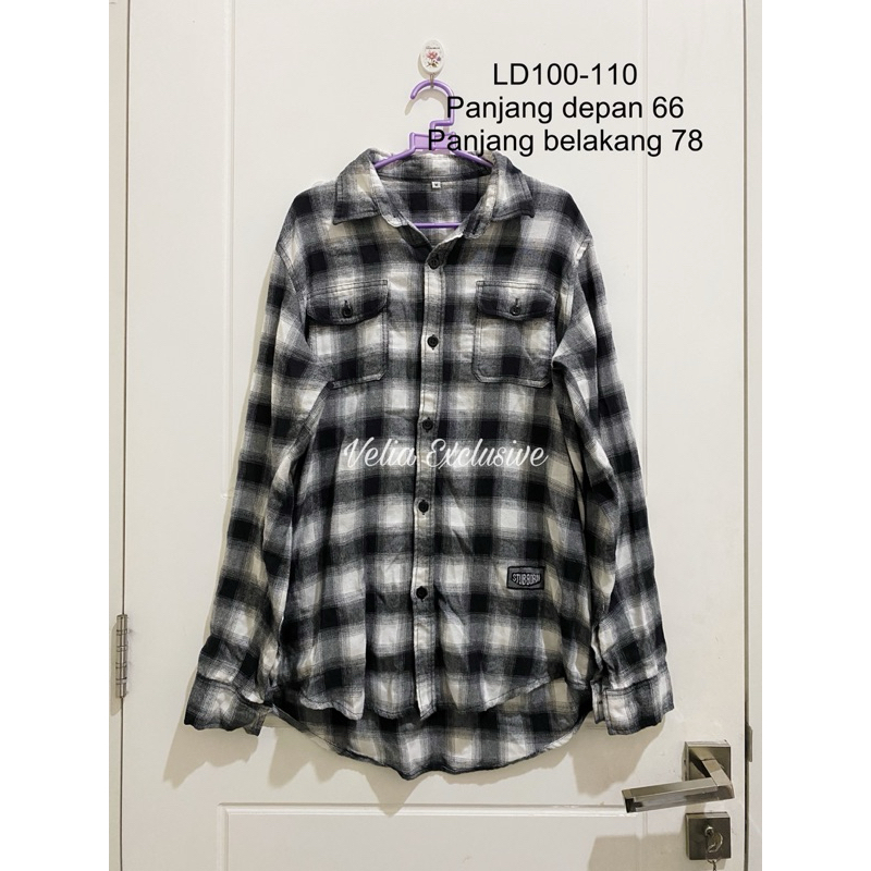 LD 100-110 Kemeja Flanel Outer Motif Kotak Hitam Putih