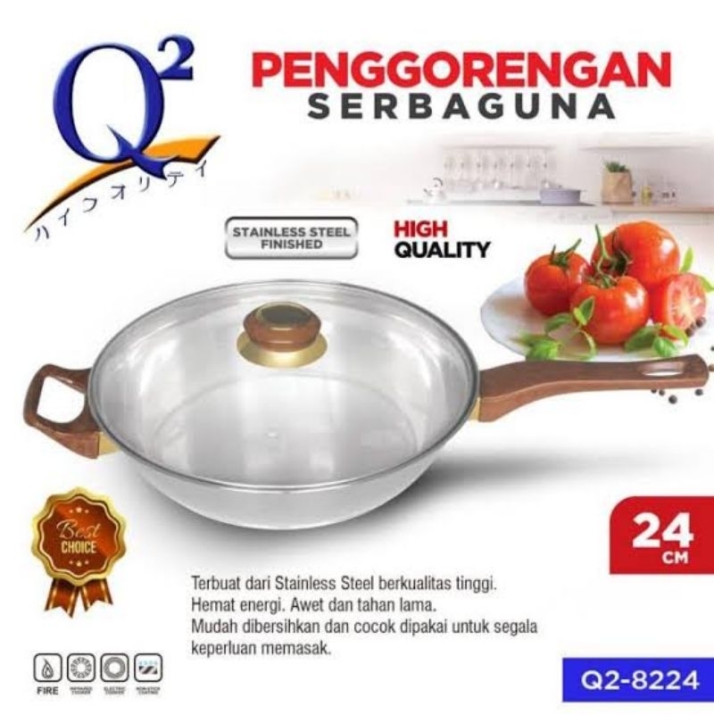 Believe Q2 Panci 8224 Penggorengan Teflon Frypan tutup kaca lapisan coating di dalam serbaguna Stain