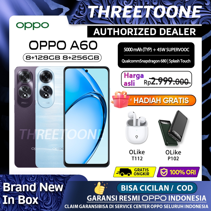 OPPO A60 8/128GB 8/256GB RAM 8GB+8GB ROM 256GB NFC Garansi resmi Hp OPPO Terbaru 2024 Bisa COD