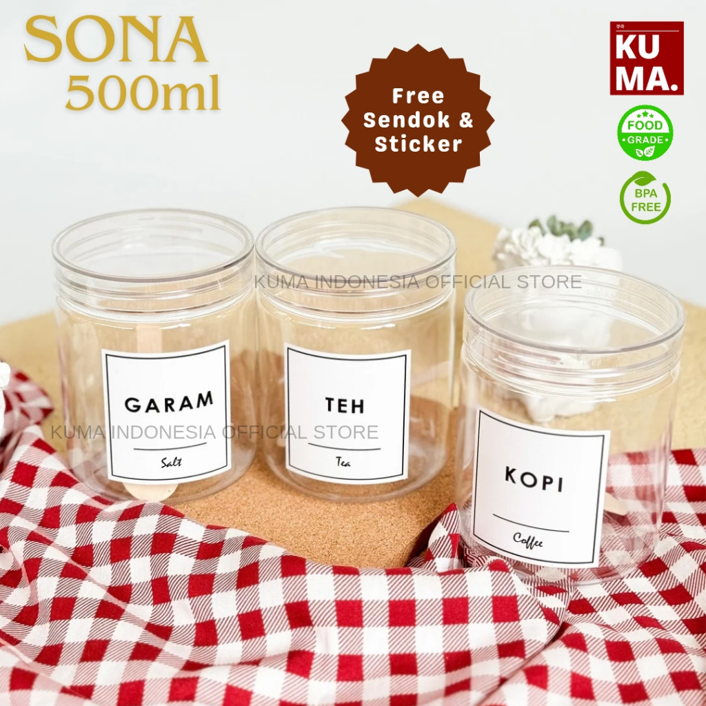 KUMA Sona 500ml Tutup Clear Toples Bahan Plastik Food Grade Free Stiker