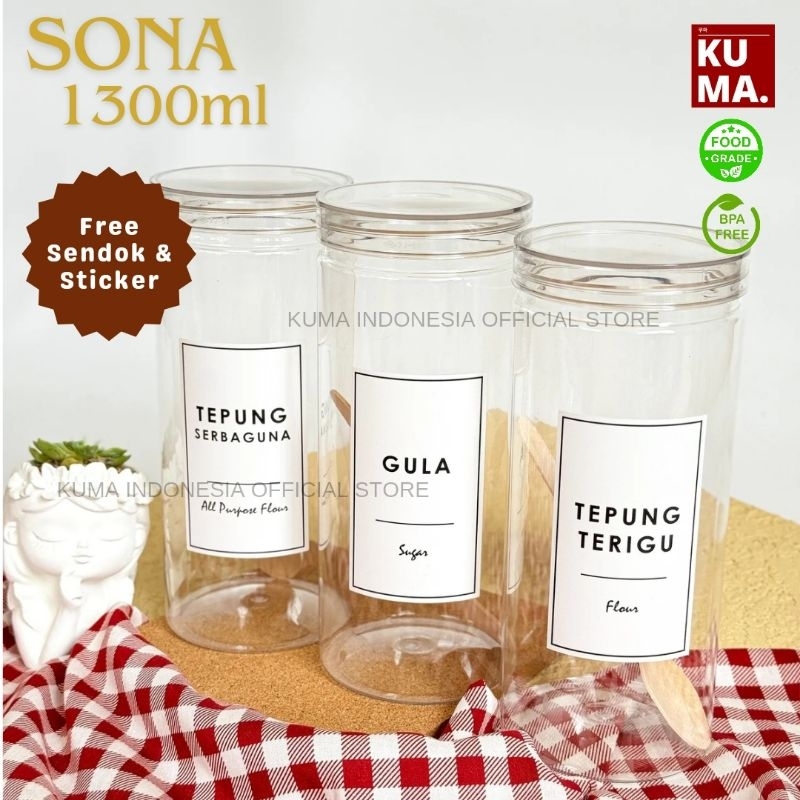 KUMA Sona 1300ml Tutup Clear Toples Bahan Plastik Food Grade Free Stiker