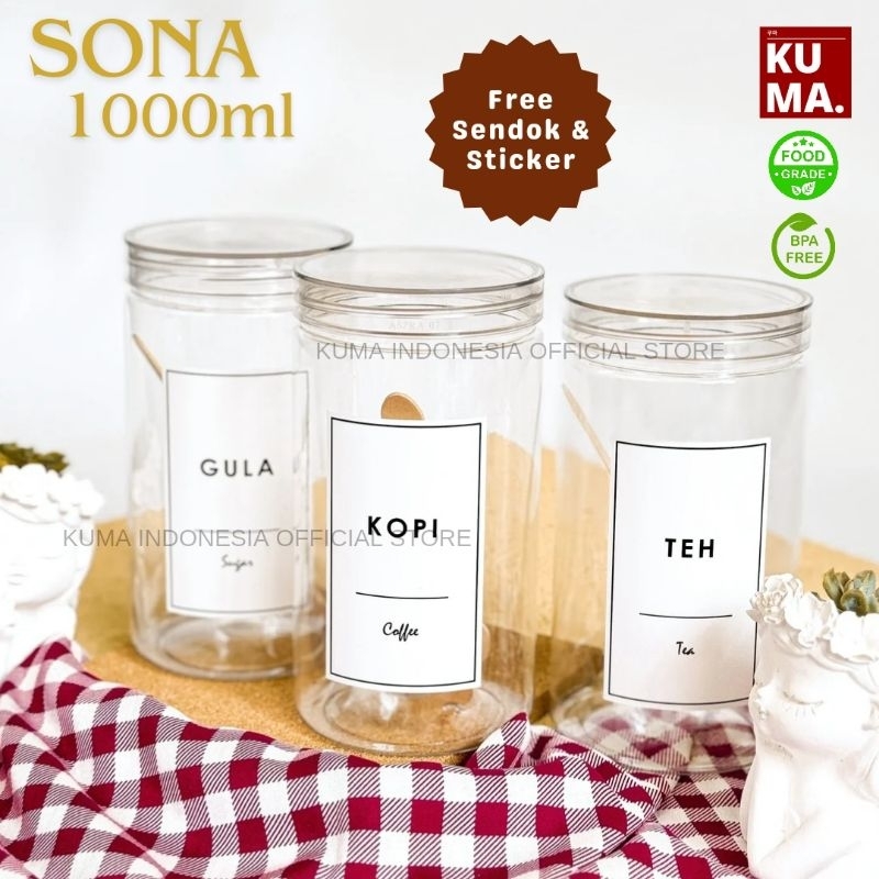 KUMA Sona 1000ml Tutup Clear Toples Bahan Plastik Food Grade Free Stiker