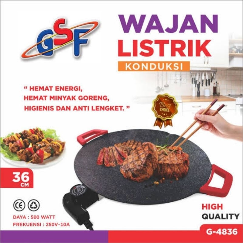 Gsf 4836 Wajan Listrik Konduksi 36cm Grill Suki Panggangan Shabu