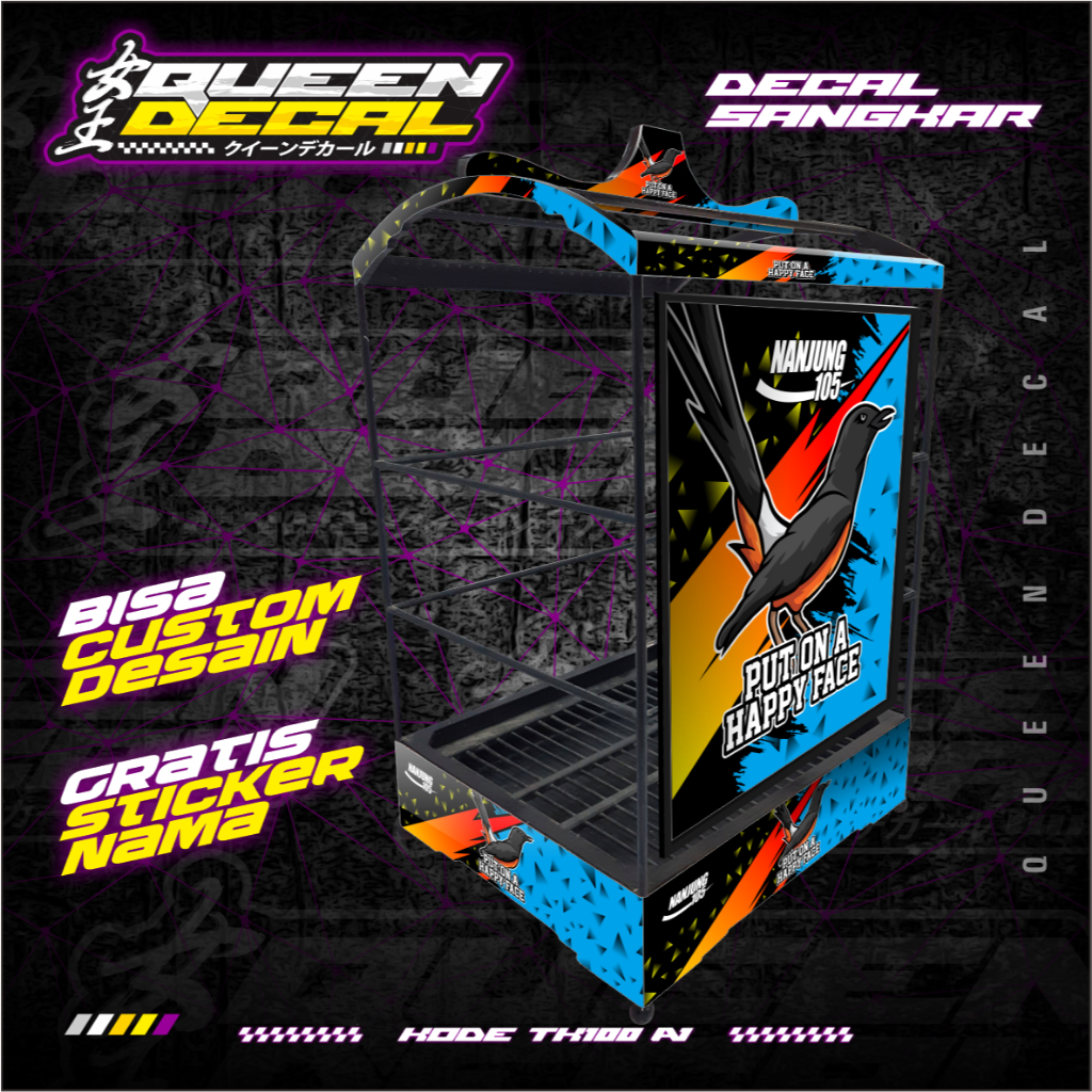Stiker Sangkar Kotak Custom Nanjung105 PUT ON HAPPY FACE // Decal Kandang Burung Kotak - TK